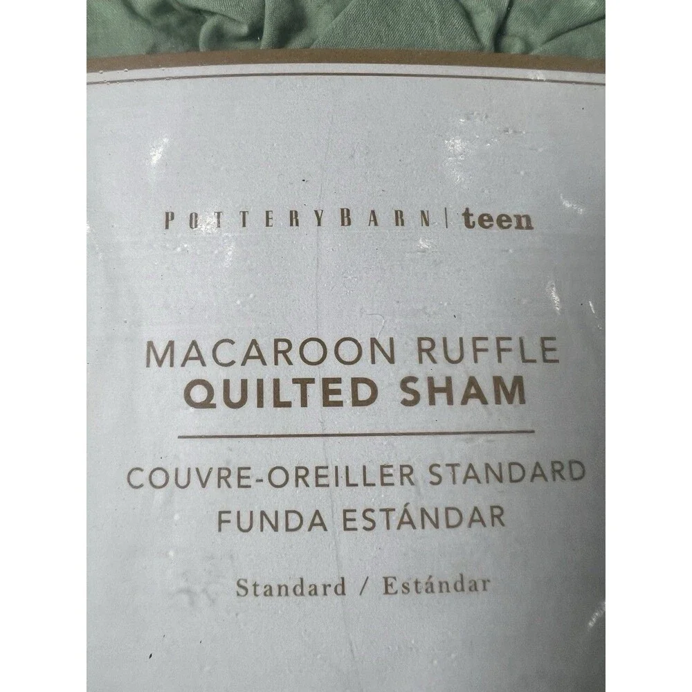 NEW Pottery Barn Teen full Queen Macaroon Ruffle Quilt & 2 standard shams Green